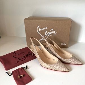 Christian Louboutin, Apostrophy Sling, Beige, 70mm, 37.5